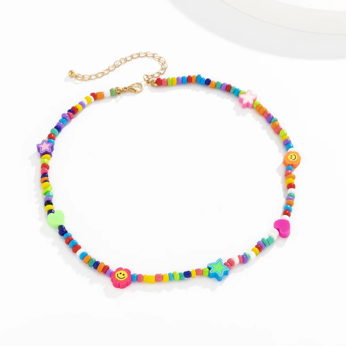 

Korean Ethnic Acrylic Beads Star Heart Choker Clavicle Necklace For Women 2021 Sweet Girls Smile Face Choker Necklace Jewelry