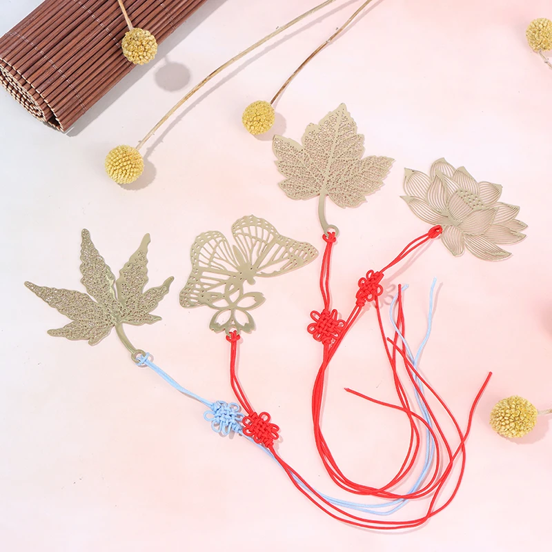 

5 Styles Metal Bookmark Chinese Style Vintage Creative Leaf Vein Hollow Maple Leaf Fringed Apricot Leaf Bookmark Gifts
