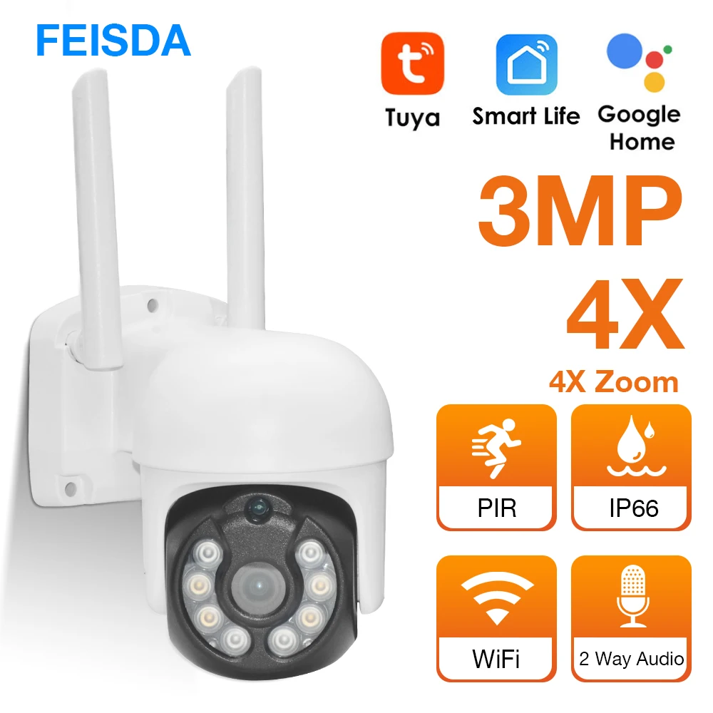 IP камера Tuya 3MP для системы видеонаблюдения 360 дюйма PTZ Wi Fi|Камеры видеонаблюдения| |