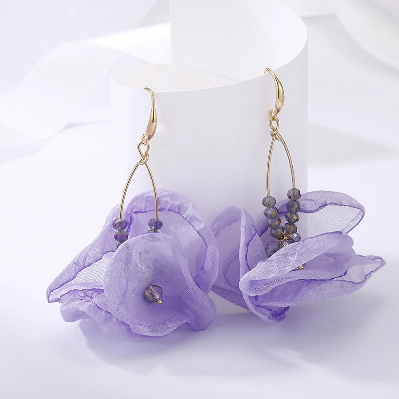 

ONYSS 2021 Women Gold Hook Earing Super Fairy Cotton Fabric Flower Petals Earrings For Women Gifts