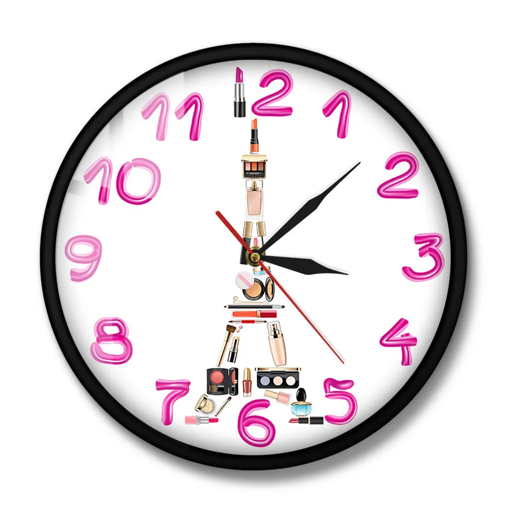 Парижская косметика современные настенные часы Эйфелева башня девушка комната