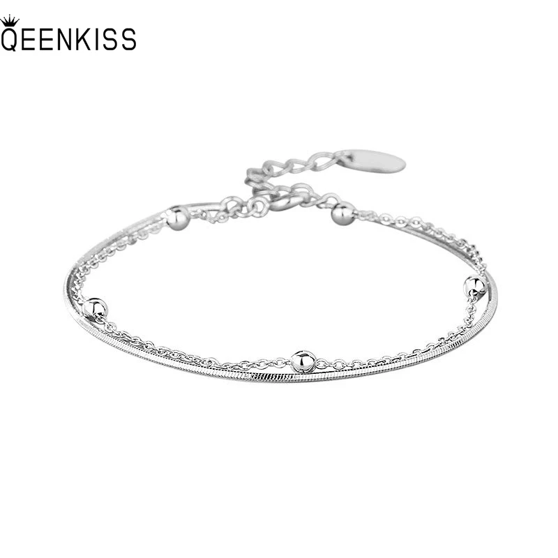 

QUEENKISS BT629 2021 Fine Jewelry Wholesale Fashion Lady Girl Birthday Wedding Gift Round 925 Sterling Silver Pendant Bracelet