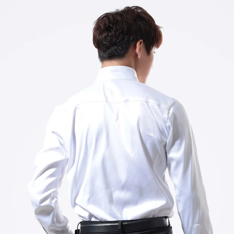 

Slim Shirt Sequins Nightclub Bar Autumn Long Sleeve Tops Performance Latin Dance Show White Shirt Male Ballroom Shirt BL2216