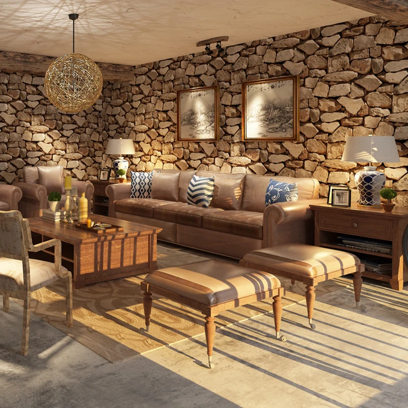

Waterproof Vintage 3D Stone Effect Wallpaper Roll Modern Rustic Realistic Faux Stone Texture Vinyl PVC Wall Paper Home Decor
