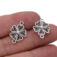 10ps antique silver plated clover charm connectors for jewelry making bracelet findings accessories diy craft