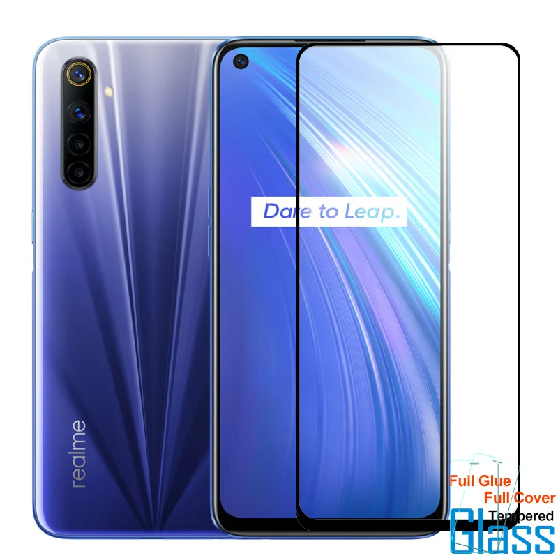 Protector de pantalla con pegamento para Oppo Realme 6, vidrio templado, cubierta completa para Oppo Realme 6 9H 2.5D, pel&iacute;cula Premium de 6,5 ", 2 uds.-0