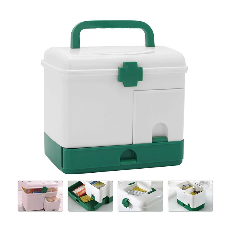 

Portable Storage Box First Aid Kit Organizer Medicine Drawer Box Plastic Container MultiLayer Toolbox 3Color For Outdoor Camping