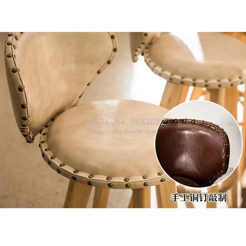 

73cm Vintage Bar Stools Wooden Chairs Creative PU Back BarStools Home Simple High Stool Fashion Casual Dining Chair