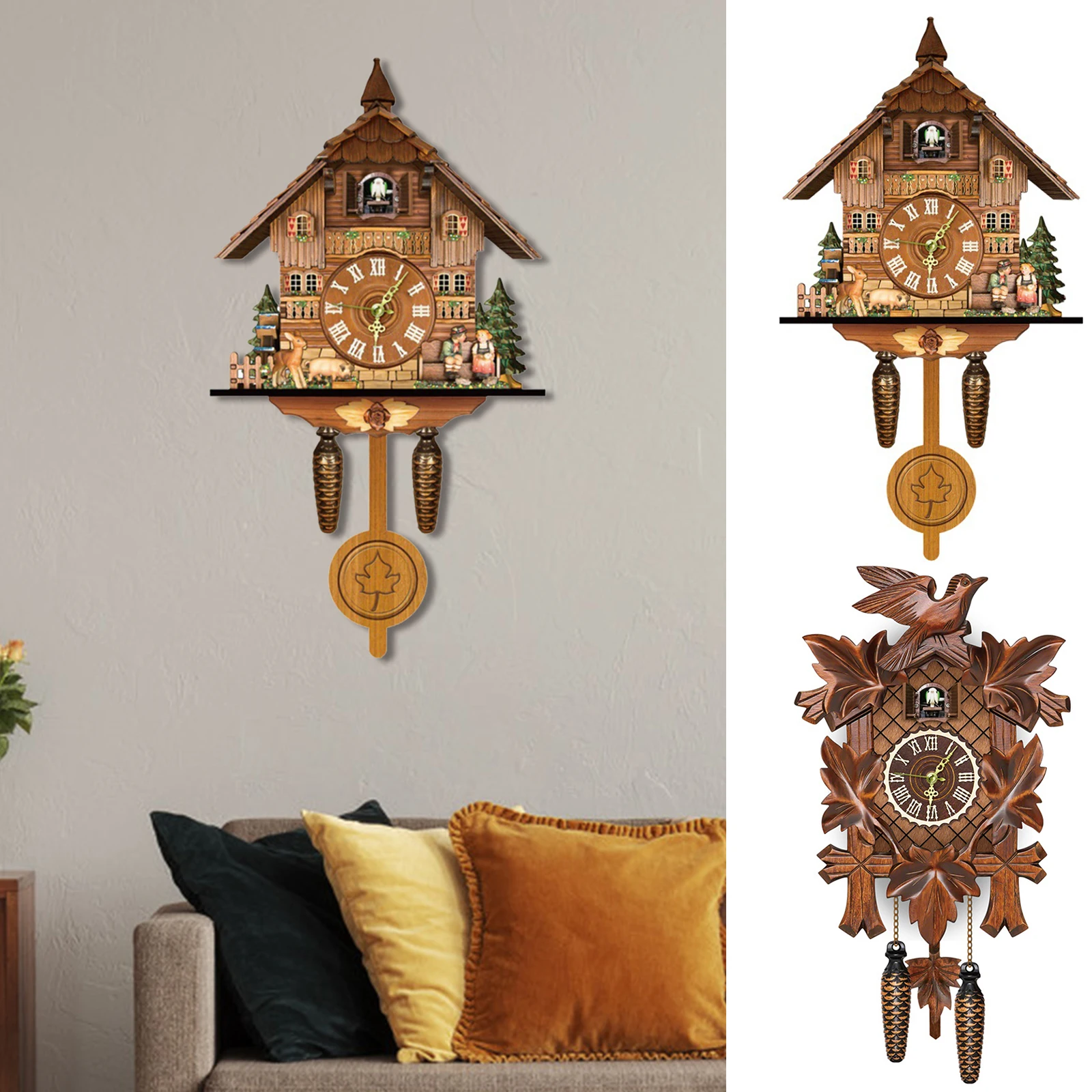 

German Black Forest Cuckoo Clock Retro Nordic Style Wooden Cuckoo Wall Clock Home Decoration Home Decor 26X6X14CM TB Sale