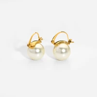 ins geometric hoop earrings elegant imitation pearls women jewelry gold 18k titanium steel metal drop earring fashion gift