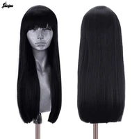 ebingoo black brown blonde wine red pink long straight heat resistant hair wig synthetic machine made wig with bangs for women
