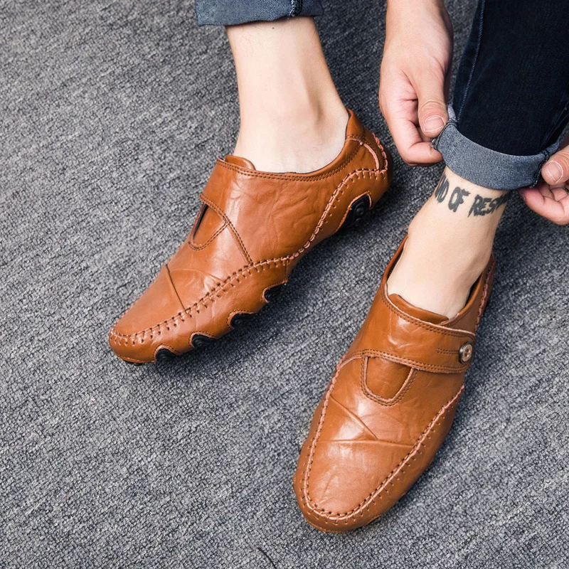 Мужские повседневные кожаные туфли Черные Водонепроницаемые мокасины на