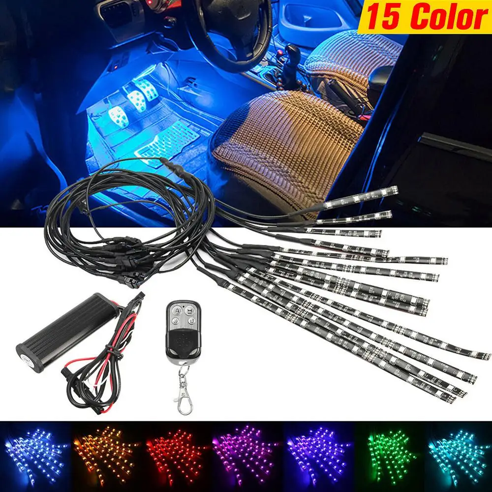 

12 шт./компл. мотоцикл 5050 светодиодсветодиодный RGB Светящиеся неоновые световые полосы беспроводной пульт дистанционного управления