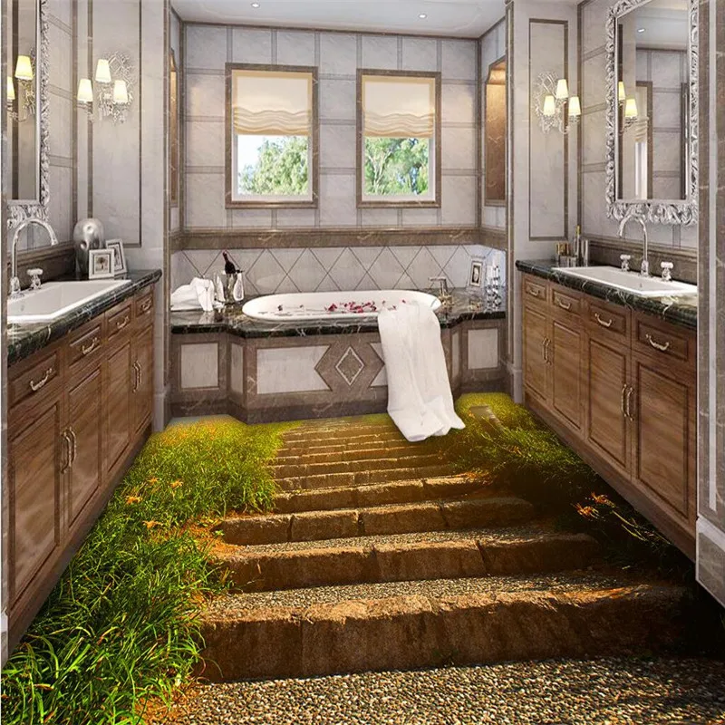 Пользовательские 3D обои для пола Ретро каменные шаги солнце ванная комната ПВХ
