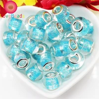 10pcs blue glitter glass beads murano silver plated large hole european spacer beads fit pandora bracelet pendant charms jewelry