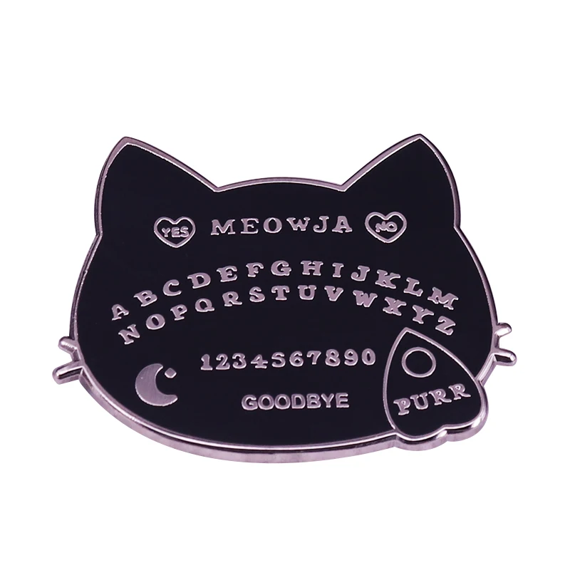 Cat Ouija Board Enamel Pin Black and Spooky Cute Divination Accessory | Brooches