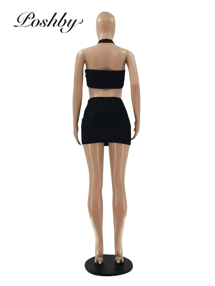 

Poshby Back Casual 2 Piece Sets Summer Sexy Crop Top Backless Vest And Skinny Mini Skirt Sets 2021 Fashion Streetwear Clubwear
