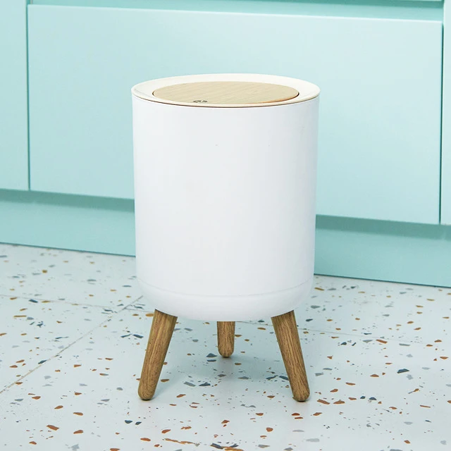 

Household with Lid Press Living Room Toilet Bathroom Kitchen Nordic Style High-Foot Imitation Wood Grain Trash Can