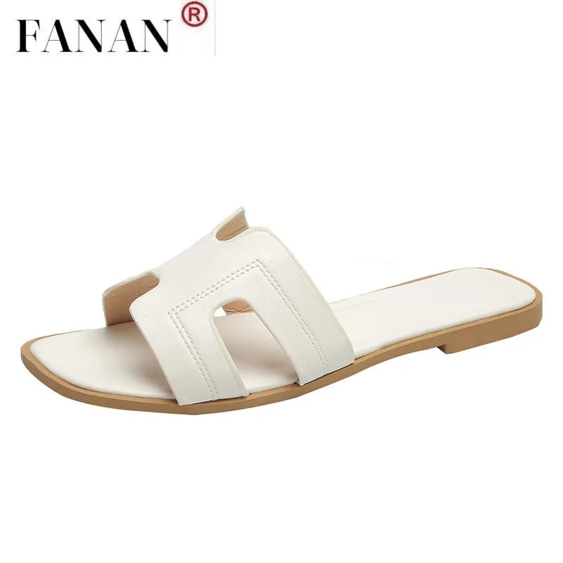 

Summer Women Slippers Solid Leather Woman Sandal Open Toe Flat Casual Slides Outdoor Beach Female Flip Flops Plus Big Size 40
