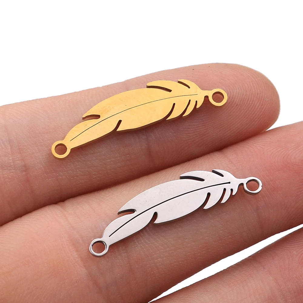 10pcs/lot Stainless Steel  feather Pendants Floating Charms  for Jewelry Making Charms Bracelet Necklace Accessories Wicca