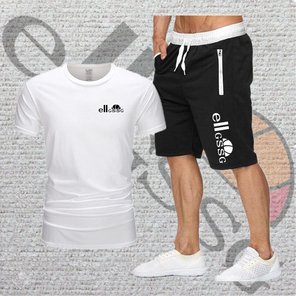 

Men's Sportswear Suit Basketball Sports Fitness Printed Short Sleeve + Men's Casual Suit 2021 Summer Men's T-shirt Set 2-piece