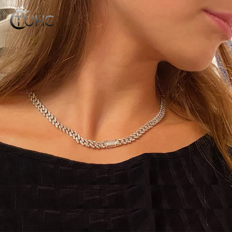 

Exquisite Women Necklace 6mm Iced Out Cuban Chain With Micro Pave AAA Crystal High-ranking Party Jewelry Best Christmas Gift