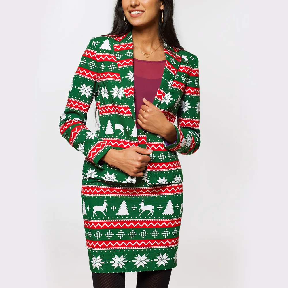 Рождественский Женский комплект пальто юбка праздничная одежда из двух