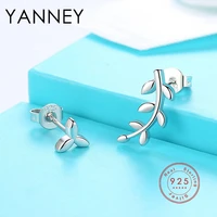 yanney silver color asymmetrical leaf stud earrings women girls fashion simple jewelry gift