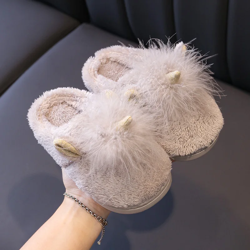 Женские Семейные домашние детские шлепанцы с единорогом из плюша искусственным