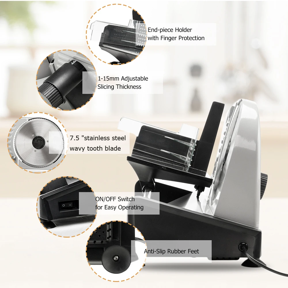 

110V/150W 7.5" Semi-automatic Gear Cutter Deli Food Machine Home Deli Food Slicer Gray US Stock