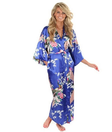 

Hot Sale Blue Female Silk Rayon Robes Gown Kimono Yukata Chinese Women Sexy Lingerie Sleepwear Plus Size S M L XL XXL XXXL A-046