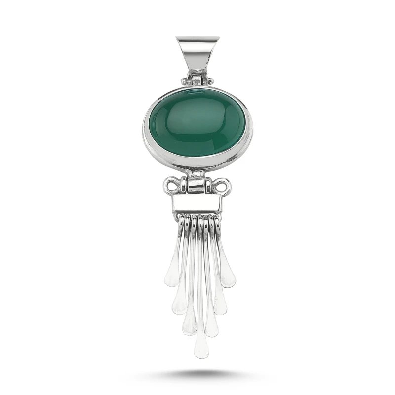 

Silverlina Silver Green Agate Stone Handwork Pendant
