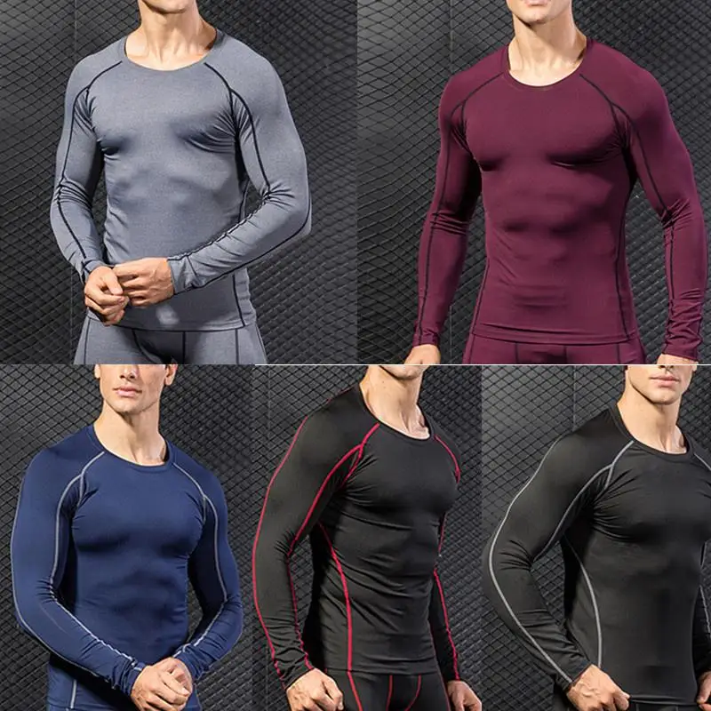

Compression Gym Shirts Striped Sporting Tops Long Sleeve Round Neck Casual Base Bodybuilding Blouse