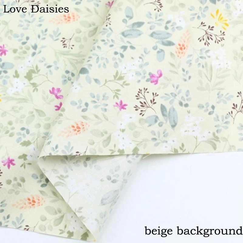 100% хлопок саржа Аква бежевый пасторальный маленький белый фиолетовый цветок