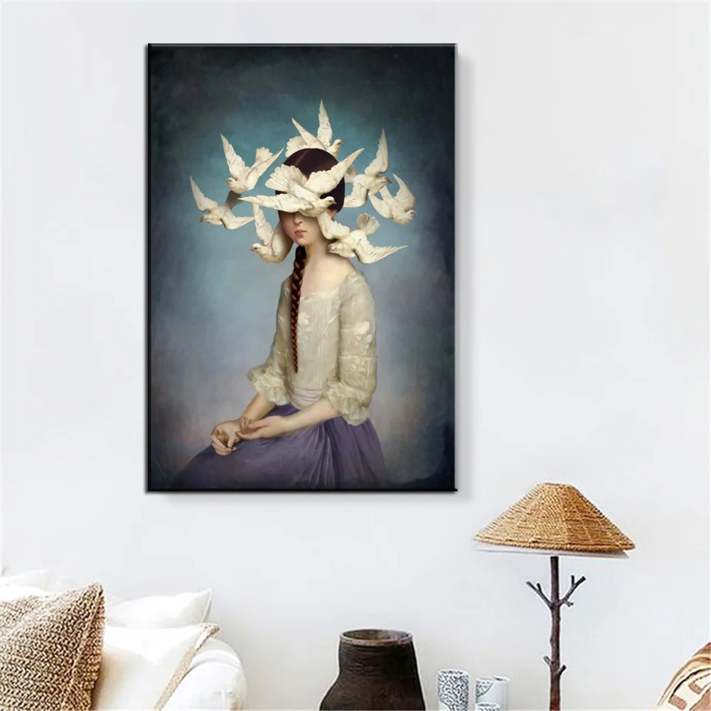 Современный мир голубь небо священное лицо холст картины для гостиной девушки
