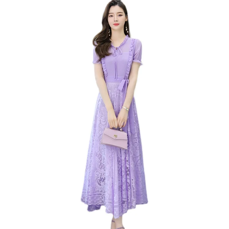 

2021 Vintage Casual Plua Size Midi Sundress Summer Black Boho Chiffon Beach Maxi Dresses Elegant Women Party Sexy Lace Vestidos