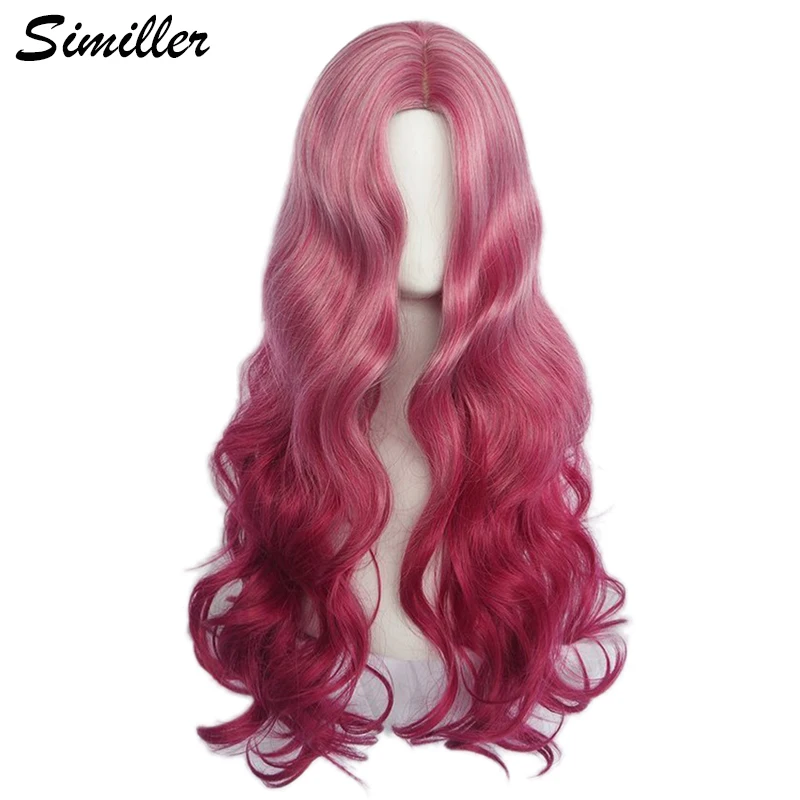 

Similler Rose Red Highlight Central Parting Long Synthetic Wigs for Women Cosplay High Temperature Fiber Curly Hair