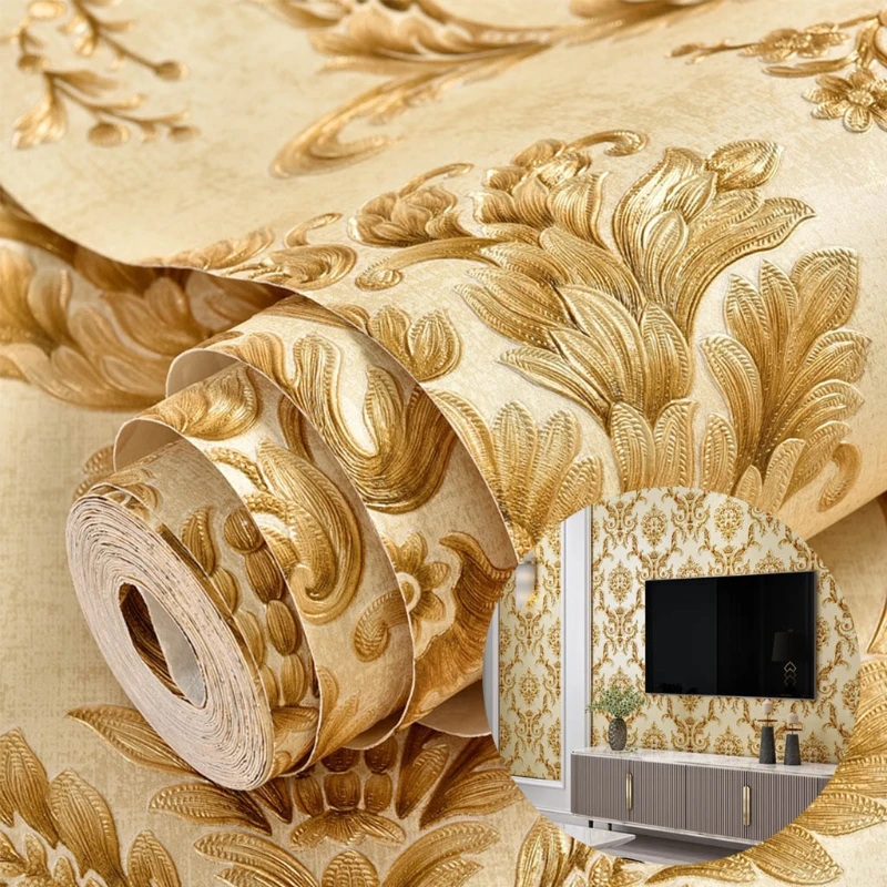 

H7JB European Style Wallpaper 1 Meter 3D Embossed Flowers Large Mural Modern Wall Living Room Bedroom Home Decoration