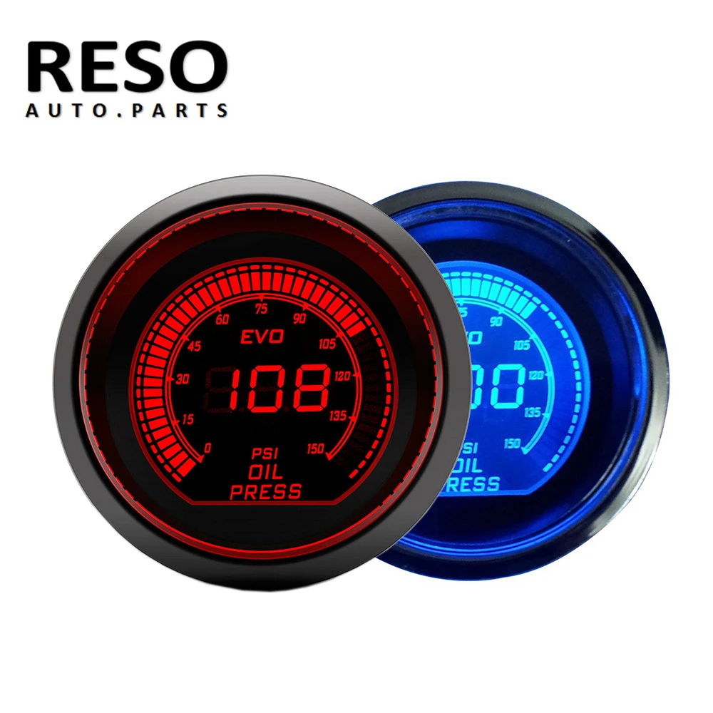 

RESO--2'' Oil Press Pressure Gauge Car Digital LED Meter 52mm Gauge Tint Lens