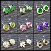 simple style four leaf clover daisy rose sakura flowers earrings round wedding fashion trend jewelry stud earing for women gifts