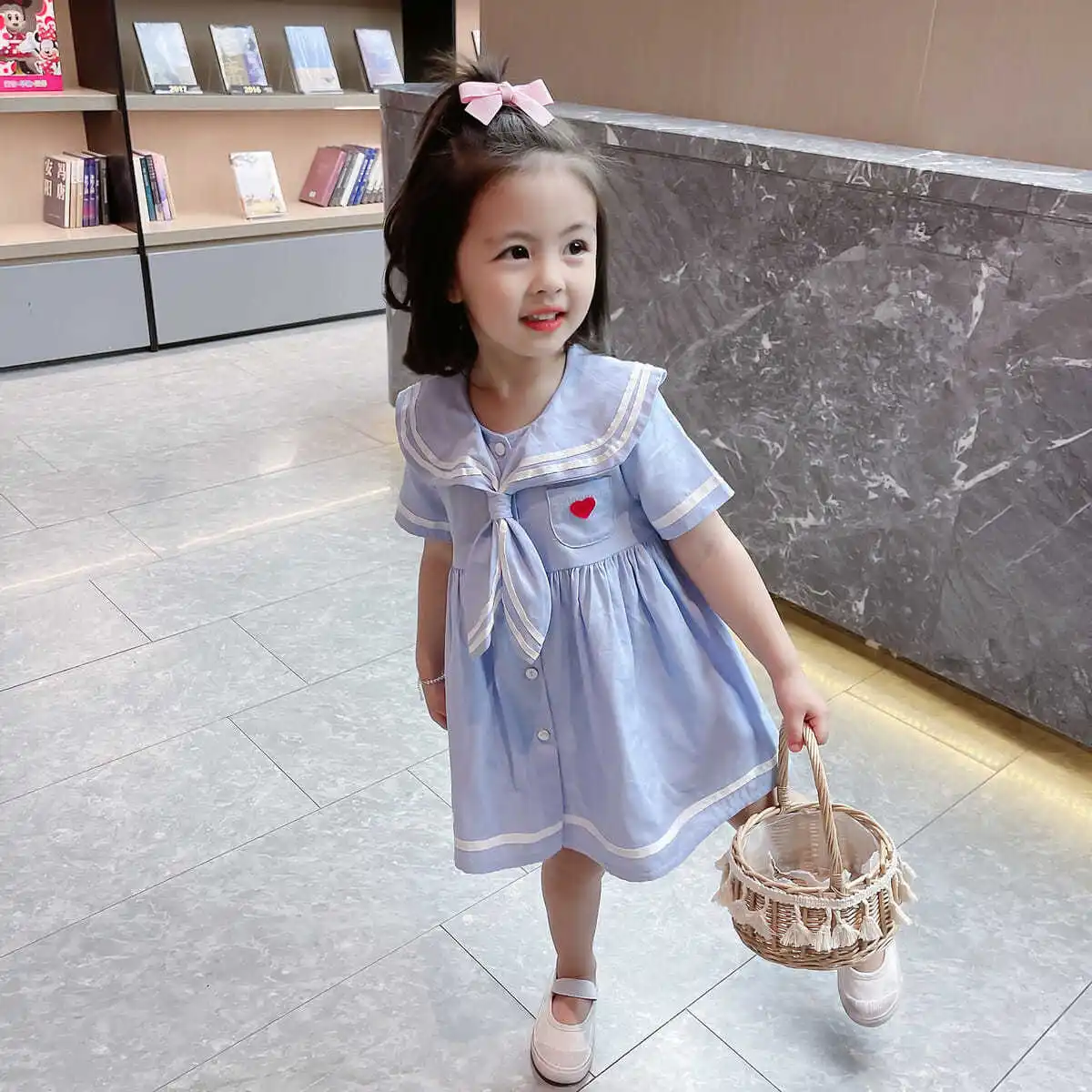 

Girls Dresses 2021 Summer New Fashion College Style Children's Clothes Babys Short-sleeved Skirt