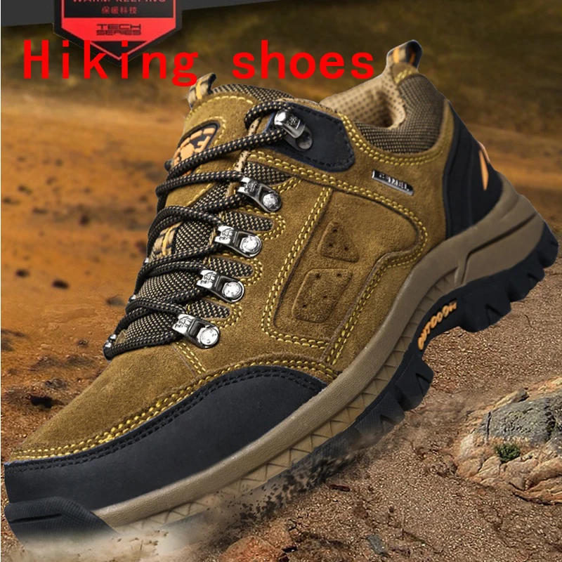 

Warm Hot Men Comfortable Non-Slip Hiking Shoes First Layer Cowhide Leather Sneakers Men Breathable Hiking Boots Big Size 38-48