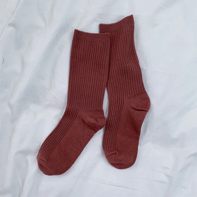 deep brown pink SP&CITY, корейские, мерсеризованные, одноцветные носки, женские, цветные, короткие носки, лаконичные, вязаные, хлопковые, женские носки, Harajuku Meias, осенние носки - Цвет: deep brown pink