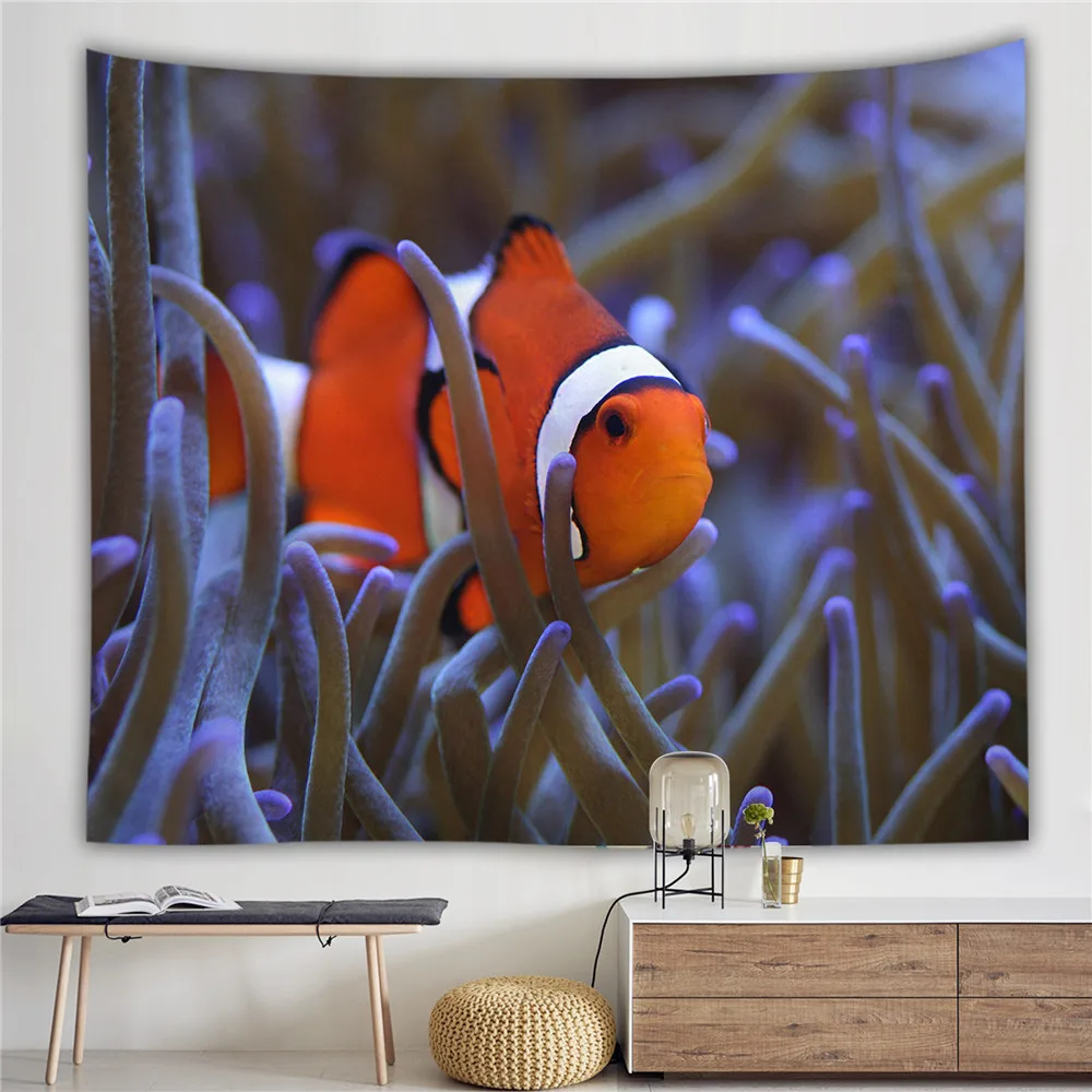 Красочные и интересные гобелен синий Океанский Коралл рыбы мультфильм украшения