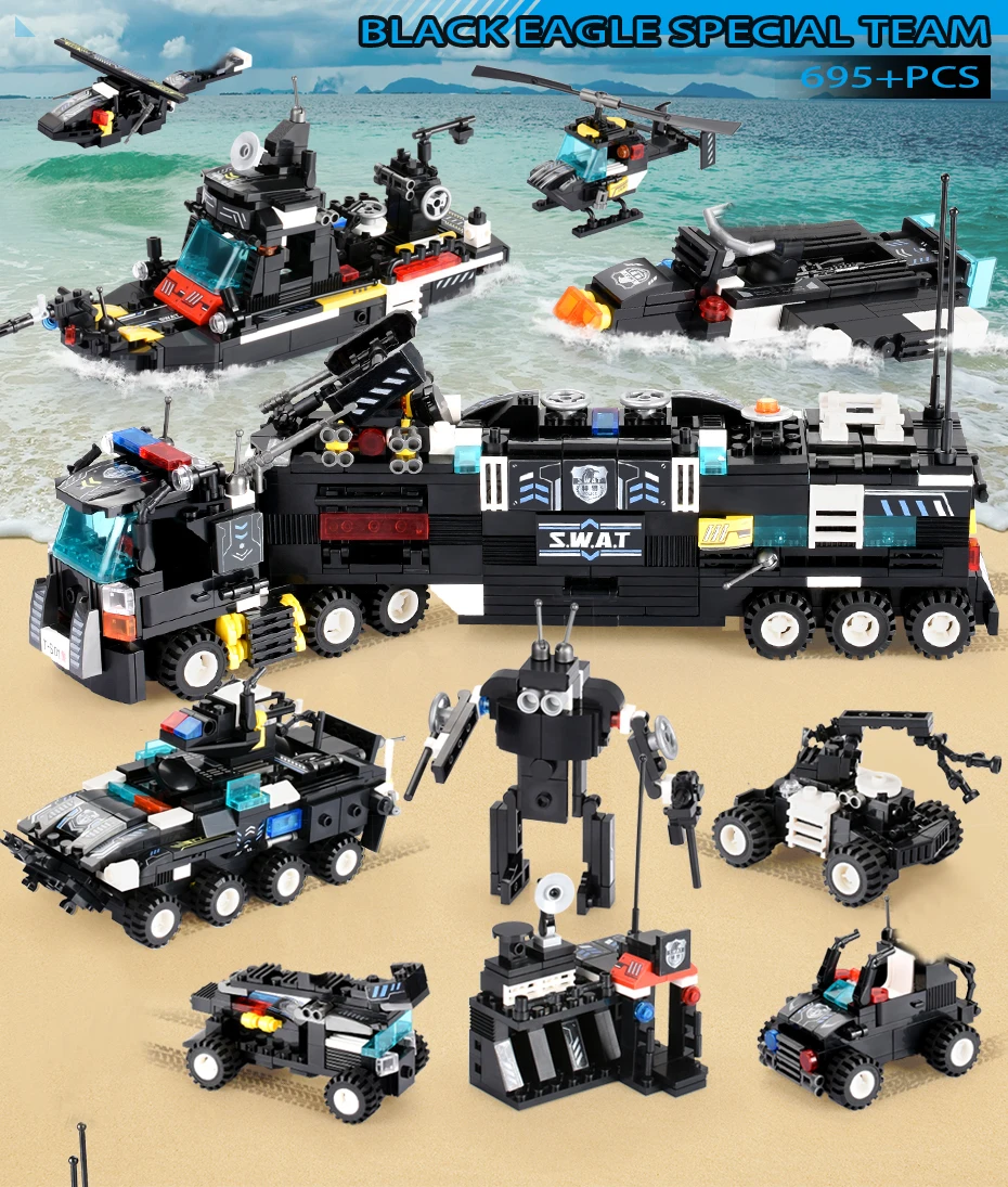 

SWAT station Helicopter weapon figures building blocks children toys compatible sets police bus truck ship city cop ship Bricks