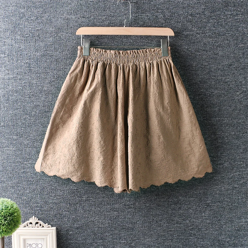 

2021 New Summer Women Shorts Japan Style Mori Girl Fresh Elastic Waist Embroidery Loose Cotton linen Solid Color Short Pants