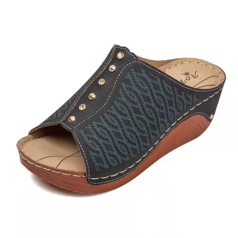 

2021 European and sk American ladies casual wedge heel platform large size slippers 1866