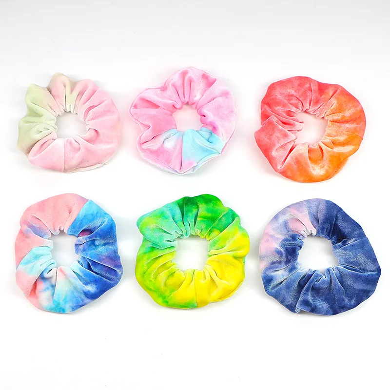 

Women Rainbow Velvet Scrunchies Tie-dye Hair Ring Ties For Girls Ponytail Holder Rubber Band Elastic Hairbands Hair Accessories
