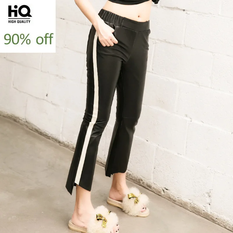 Женские летние брюки из натуральной кожи новинка 2020 модные обтягивающие с