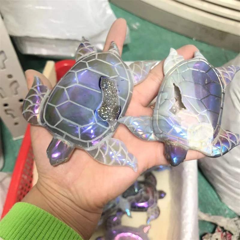 Piedras Naturales Aura ágata geoda tortuga marina cristal de cuarzo curación Reiki Decoración